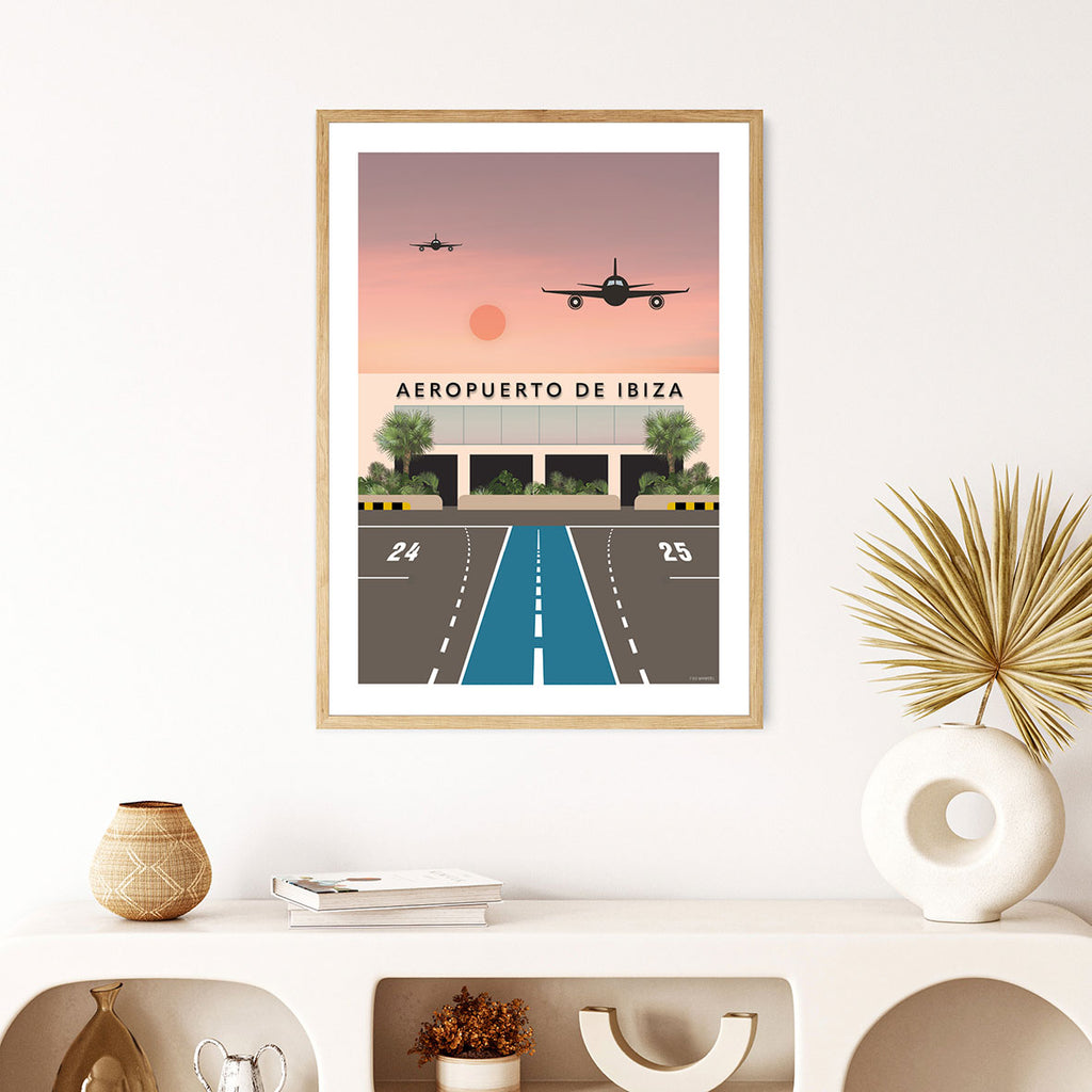 Framed Minimalist graphic design Ibiza art print of Ibiza airport. 