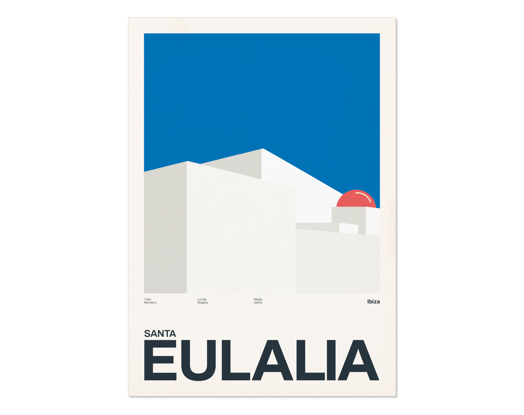 Minimal style Ibiza art print with XL bold type in tribute to Santa Eulalia, Ibiza.