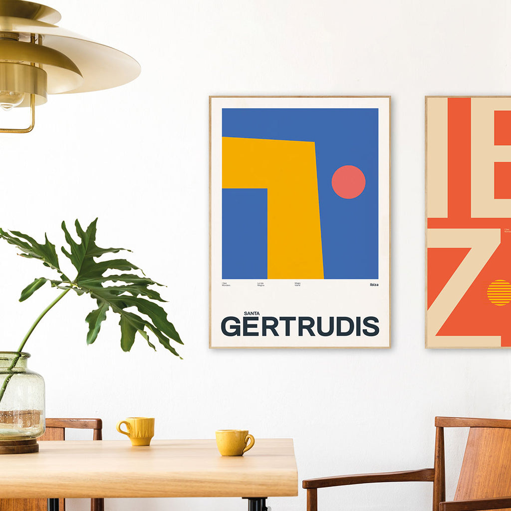 Minimal style Ibiza art print with XL bold type in tribute to Santa Gertrudis, Ibiza 