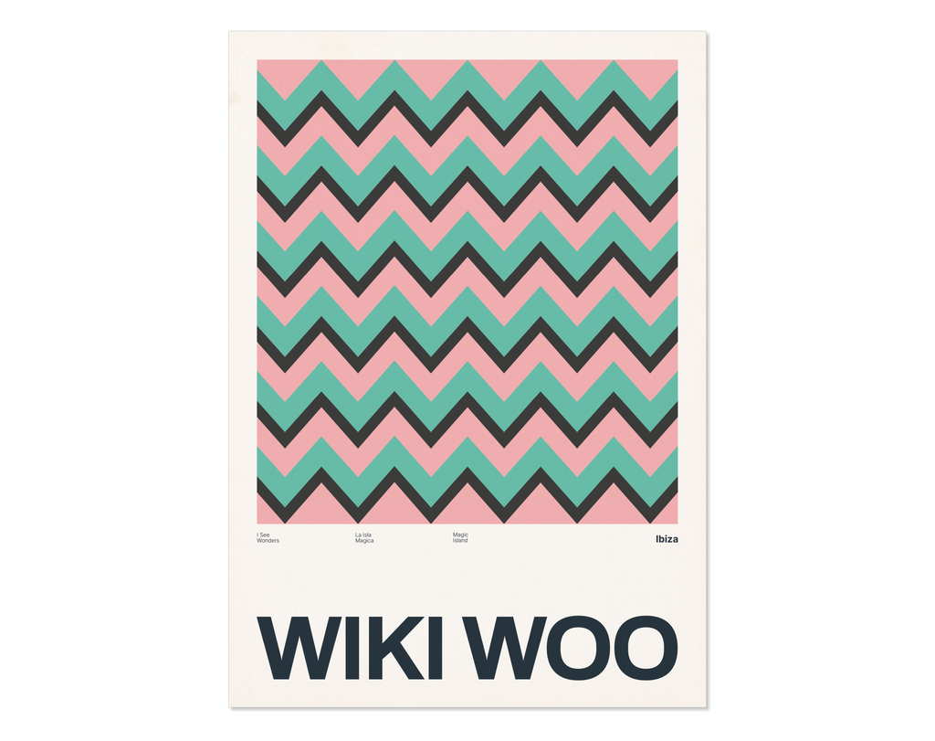 Minimal style Ibiza art print with XL bold type in tribute to the iconic tiles at Wiki Woo Hotel, Ibiza.