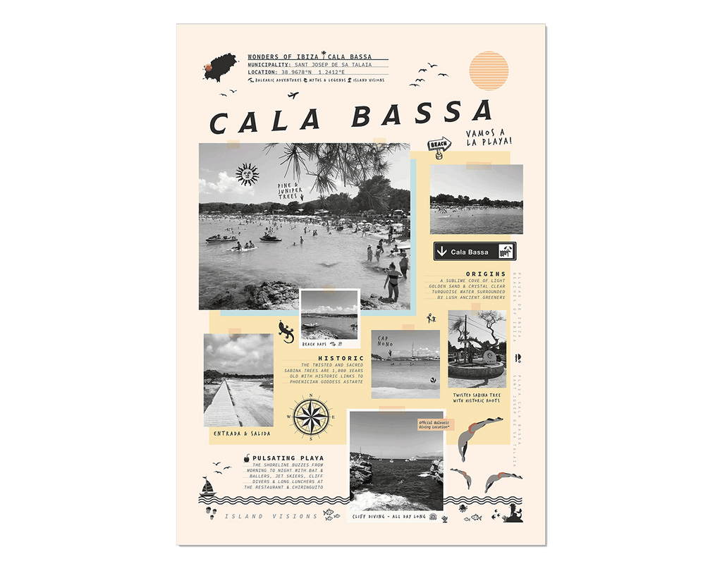 Art print of photos, notes & memories of Cala Bassa beach, Ibiza