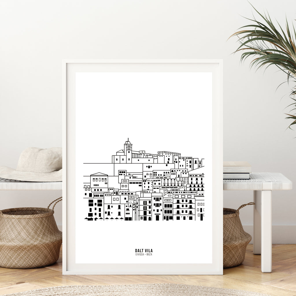 Framed Black and White print of Dalt Vila and Ibiza Town