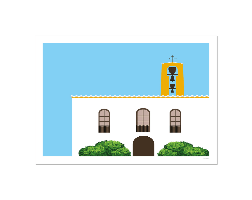 Graphich design of church in Sant Gertrudis Ibiza