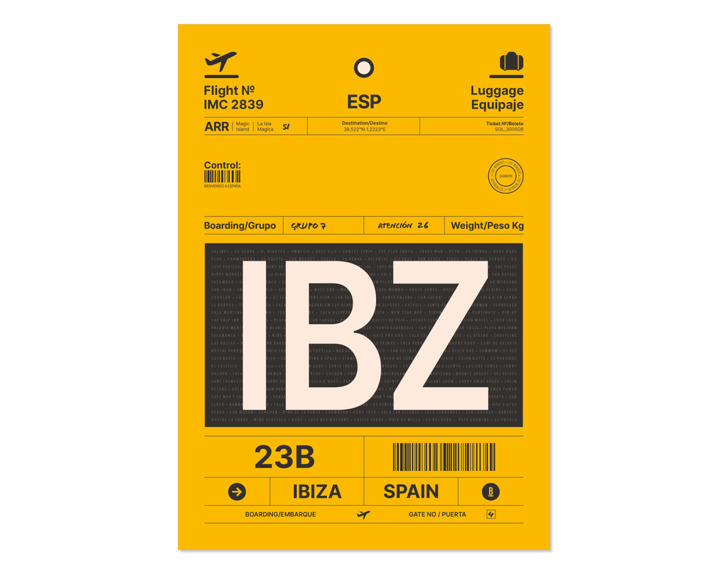 Graphic design Ibiza art print of Ibiza luggage tag 