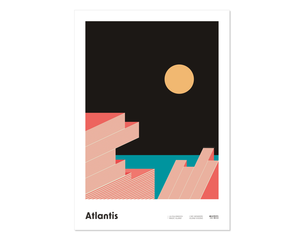 Minimalist graphic design Ibiza art print of the Atlantis quarry Sa Pedrera,