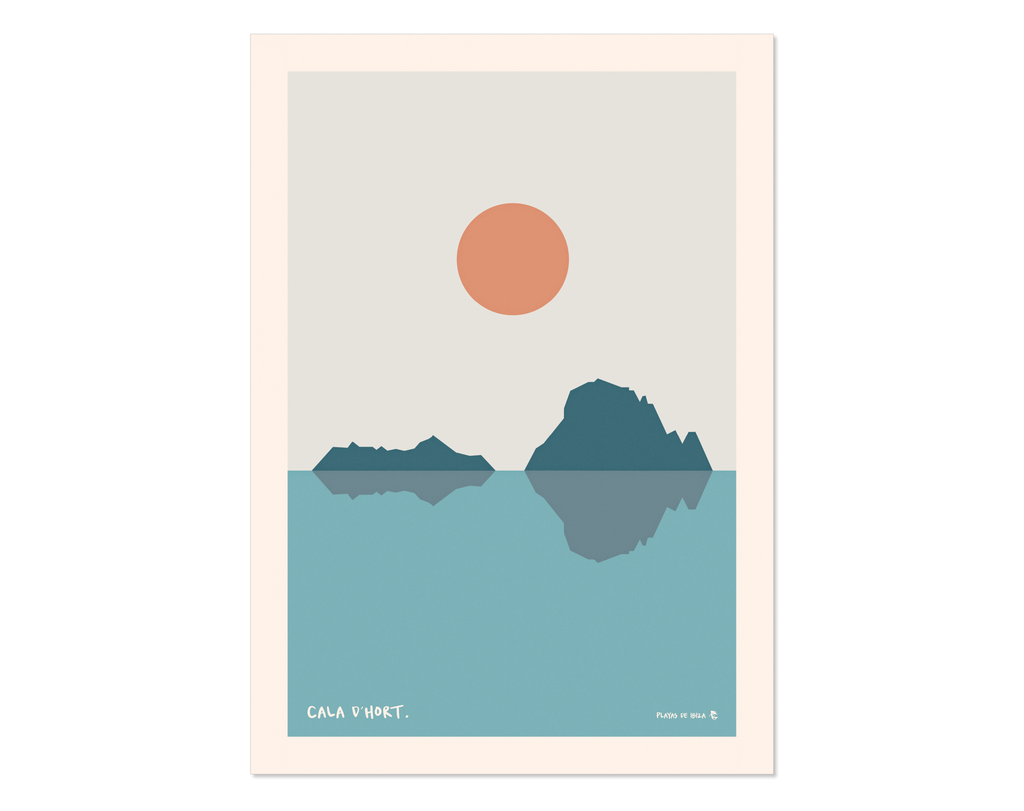 Minimal style graphic design Ibiza print of Cala d'Hort beach, Ibiza