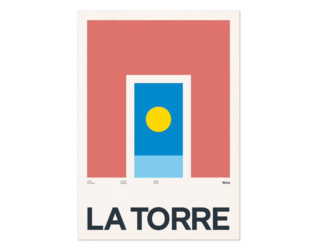 Minimal style Ibiza art print with XL bold type in tribute to La Torre, Ibiza.