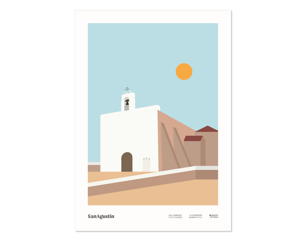 Minimal style graphic design Ibiza print of San Agustin Church, Ibiza.
