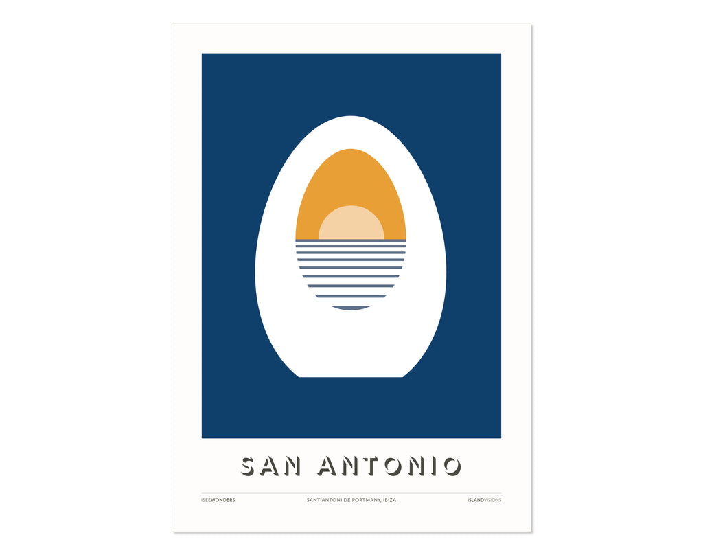 Minimalist Ibiza art print of an egg representing The Egg monument in San Antonio Ibiza.