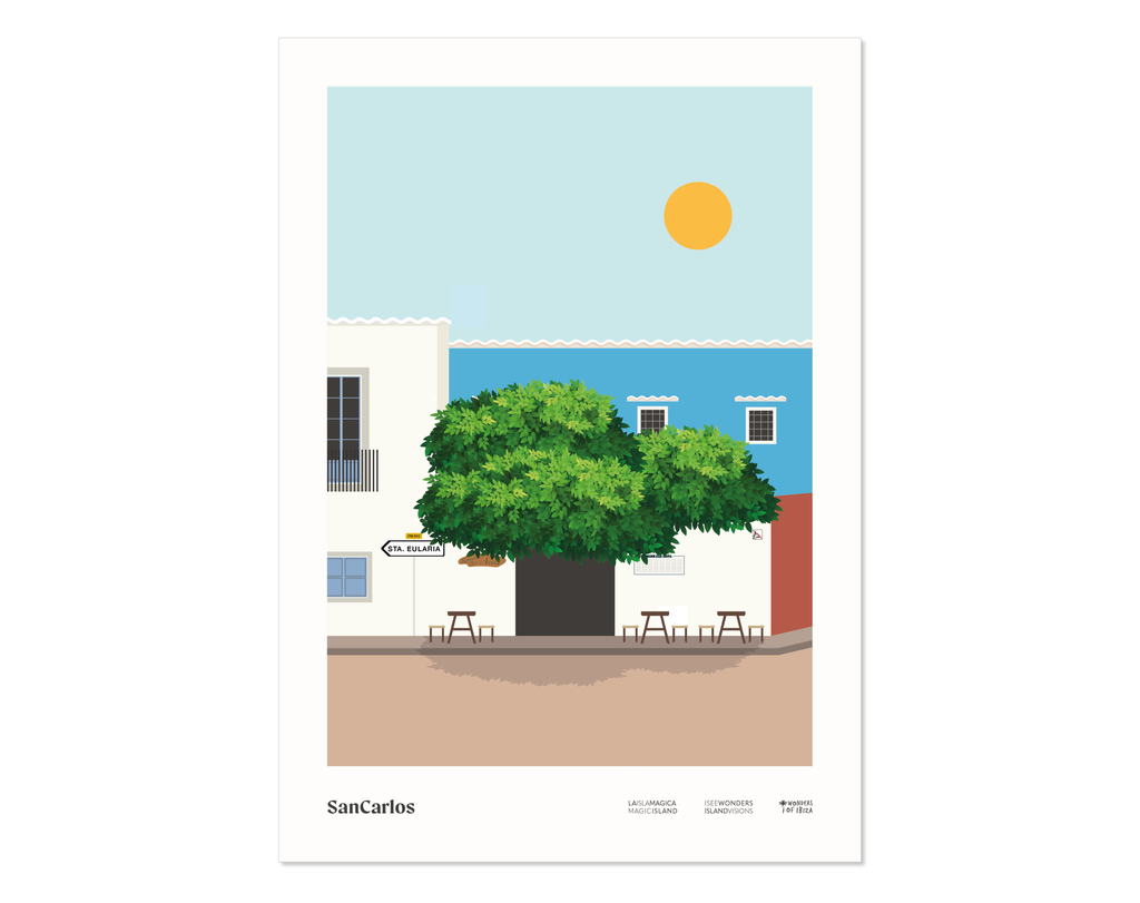 Minimal style graphic design Ibiza print of Bar Anita, San Carlos, Ibiza.