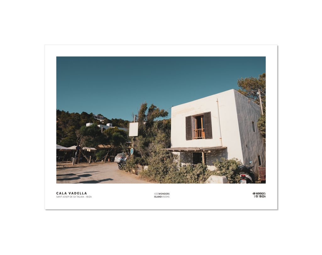 Photographic print featuring an iconic house on the shores of Cala Vadella. Ibiza.