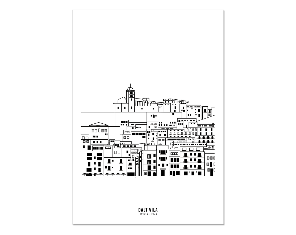 Black and White print of Dalt Vila and Ibiza Town