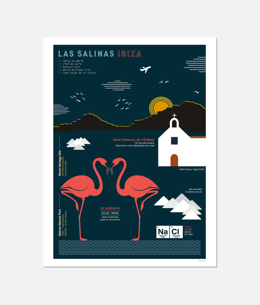 Graphic design giclée art print of Salinas, Ibiza.