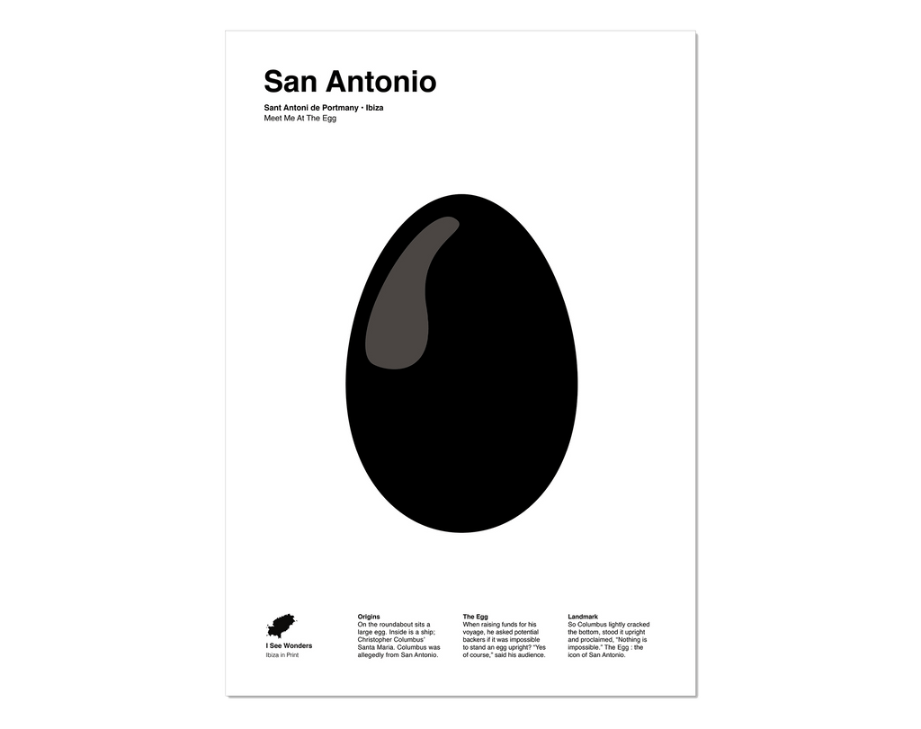 Minimal style graphic design print of The Egg, San Antonio, Ibiza.