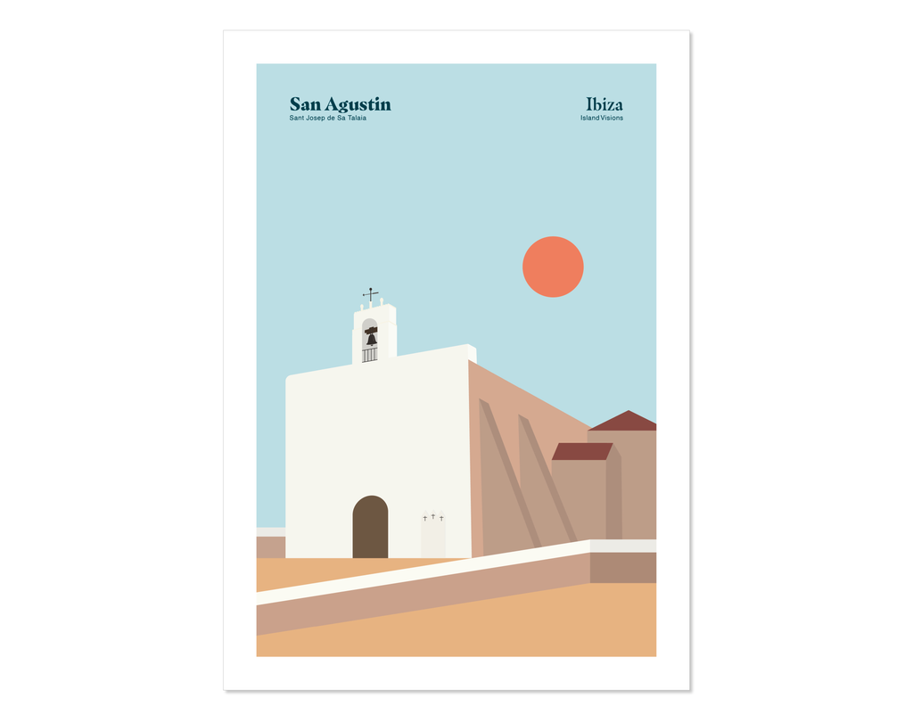 Minimal style graphic design Ibiza print of San Agustin Church, Ibiza.