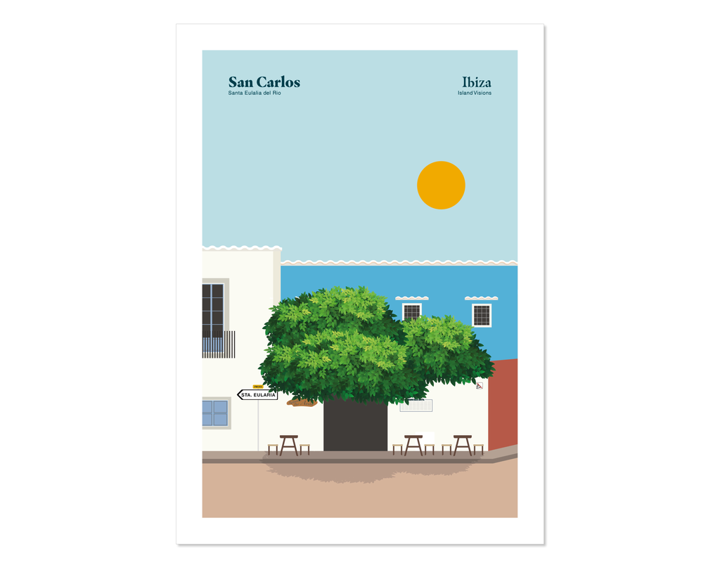 Minimal style graphic design Ibiza print of Bar Anita, San Carlos, Ibiza.  
