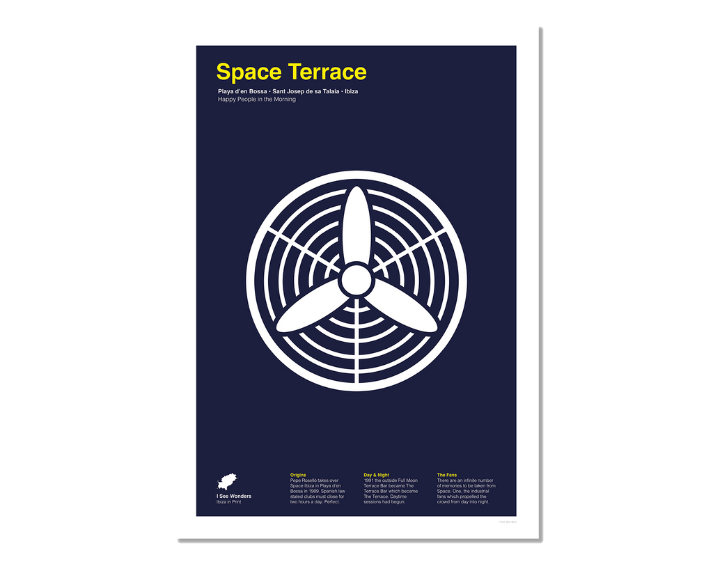 Minimal style graphic design print of the fans at Space Terrace, Ibiza.